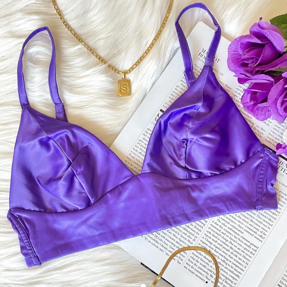 Parade Purple Satin Sweetheart Longline Bralette in Grape Soda